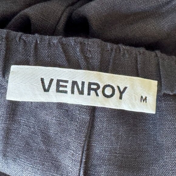 Venroy Black Gathered Linen Square Neck Strappy Column Shift Maxi Dress Size M - Picture 13 of 15